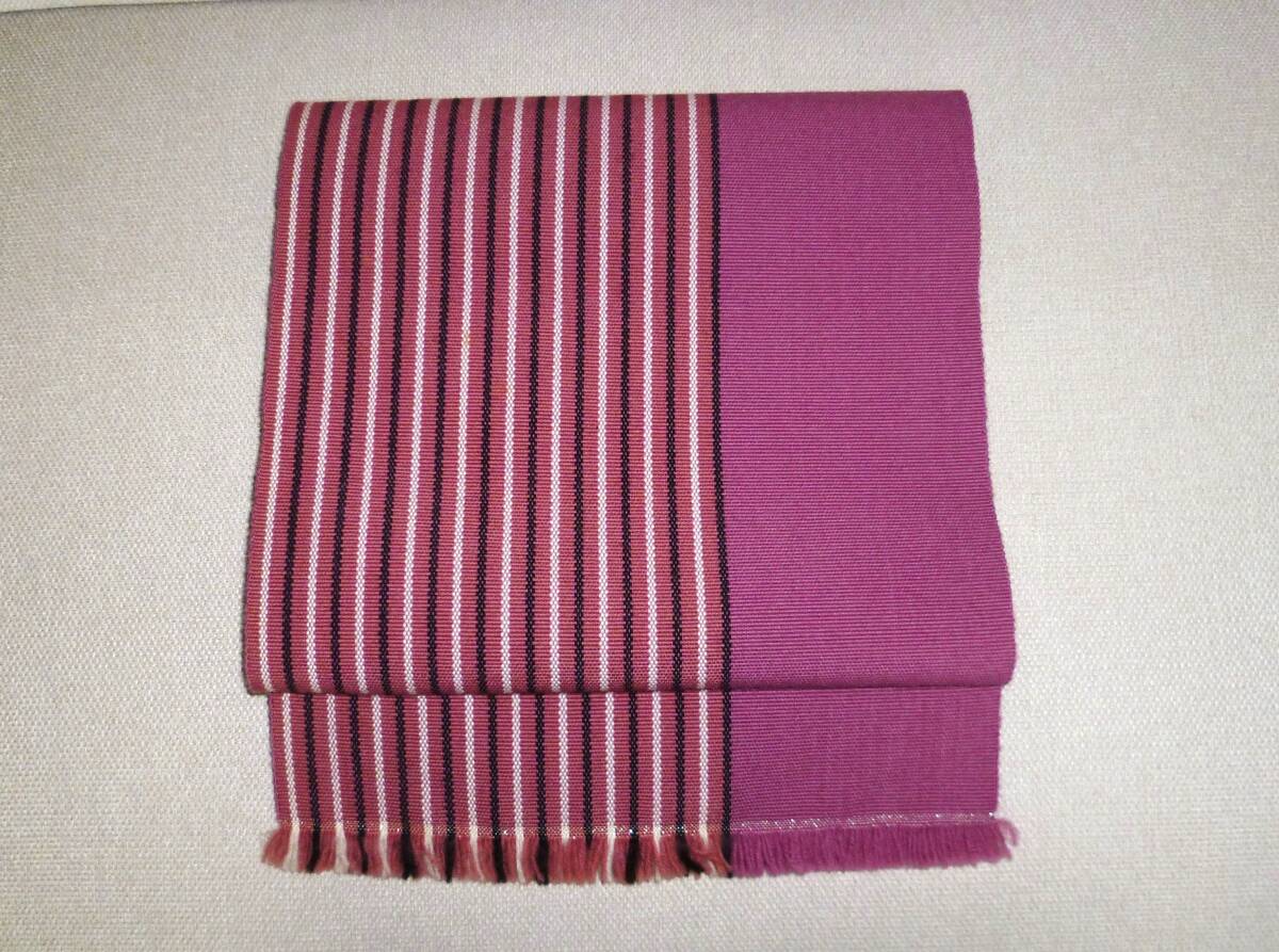 ☆ 女性用帯 名古屋帯 ウール帯 名古屋仕立て 赤紫系 中古品拍卖