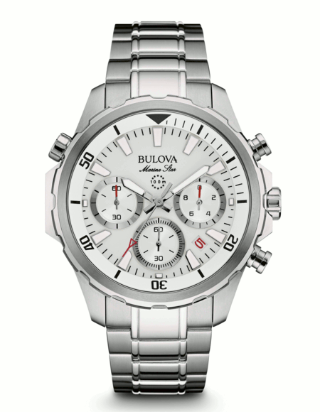 ☆彡 BULOVA プローバ Marine Star 96B255 クロノグラフ 100m防水 精悍なホワイトダイアル 日本未販売の為入手困難拍卖