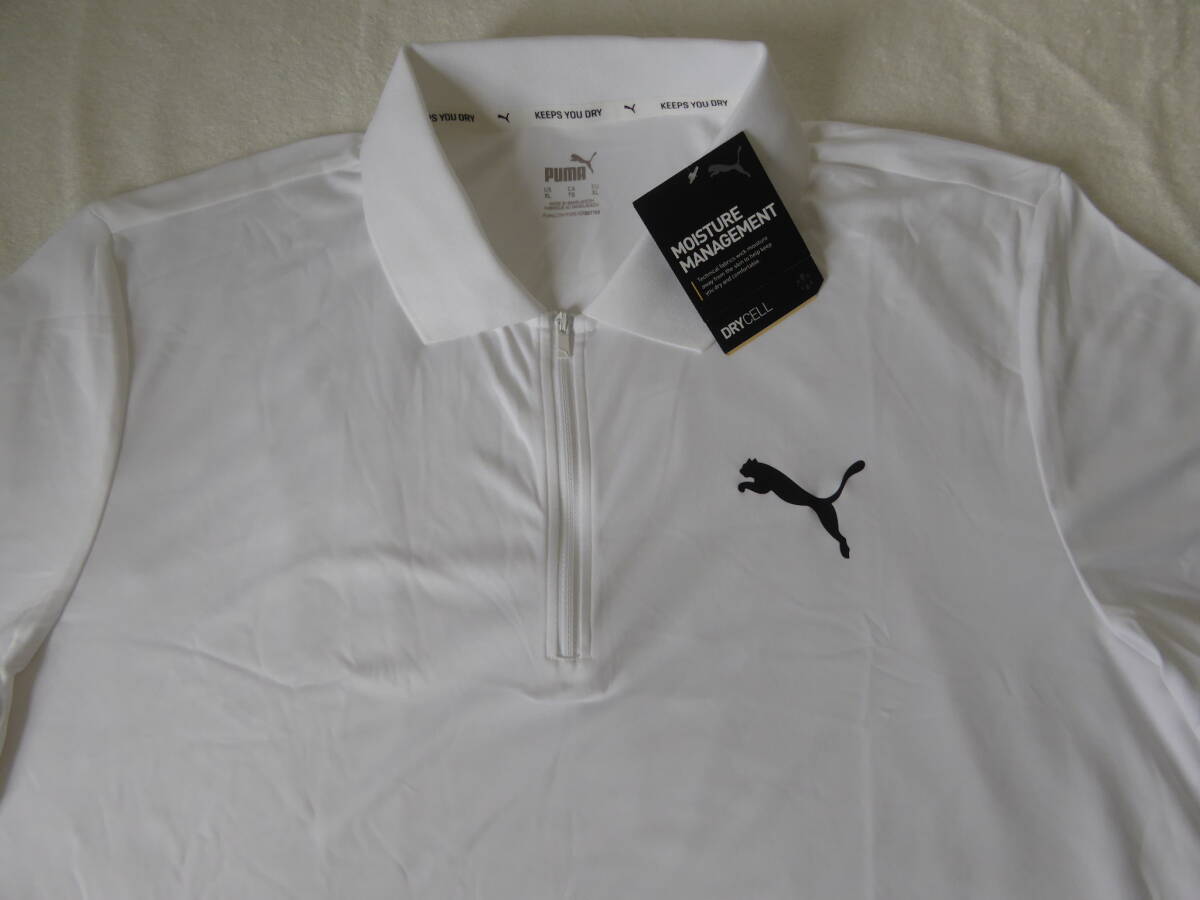 大きい PUMA プーマ DRYCELL 吸水速乾 RTG ハーフジップ 半袖 ポロシャツ L(USサイズ) 白拍卖