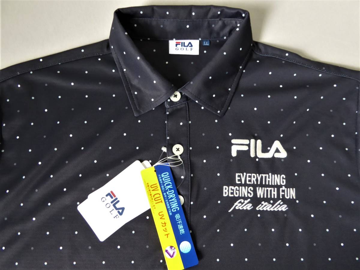 FILA GOLF フィラ ゴルフ 吸汗速乾 UV CUT ストレッチ ドット柄 半袖ポロシャツ LL 黒 ②拍卖