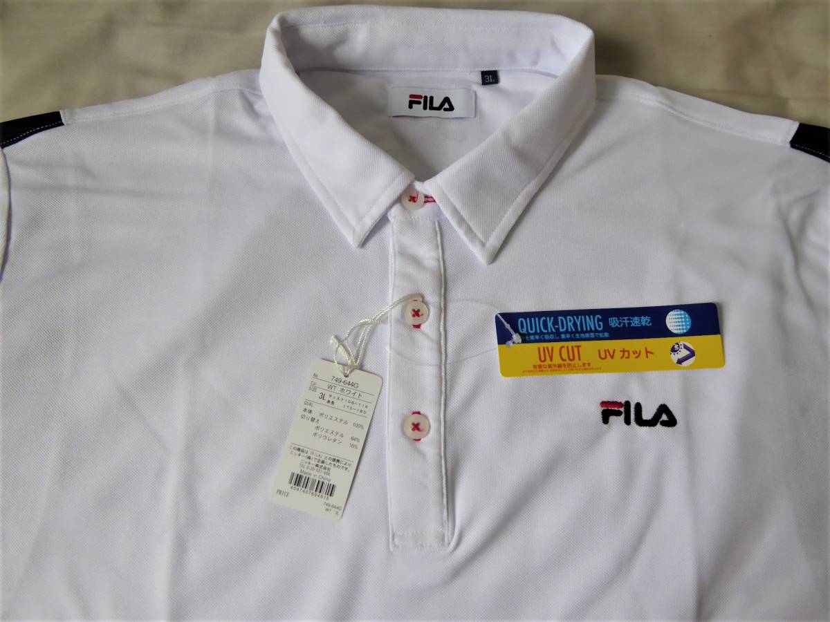 FILA GOLF フィラ ゴルフ 吸汗速乾 UV CUT ストレッチ 半袖ポロシャツ LL 白 ②拍卖