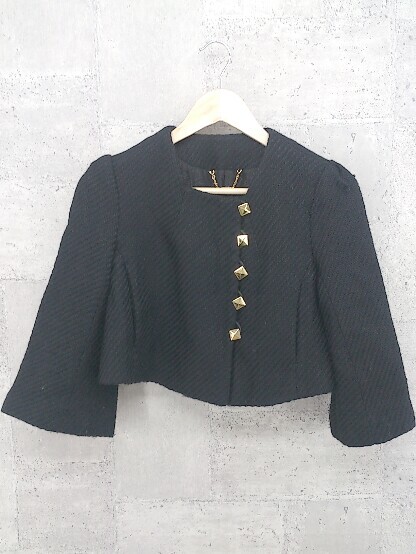 ◇ Language ランゲージ 長袖 ノーカラー ジャケット ブラック *拍卖