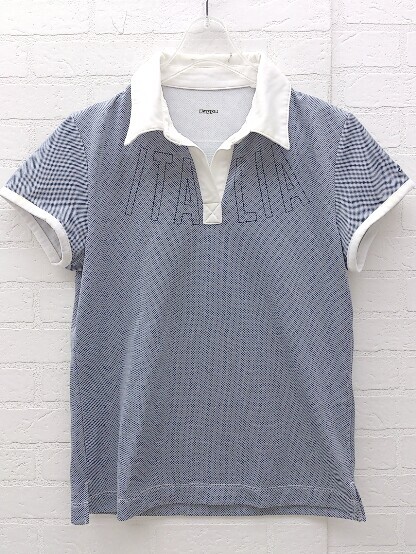 ◇ Kappa カッパ フレンチスリーブ ポロシャツ サイズM ネイビー ホワイト レディース拍卖