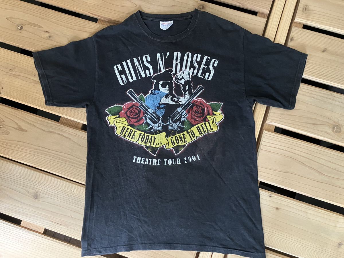 ガンズアンドローゼズ Guns N' Roses ロックTシャツ黒 Mサイズ コピーライト 2000年か2008年?THEATRE TOUR1991プリント拍卖