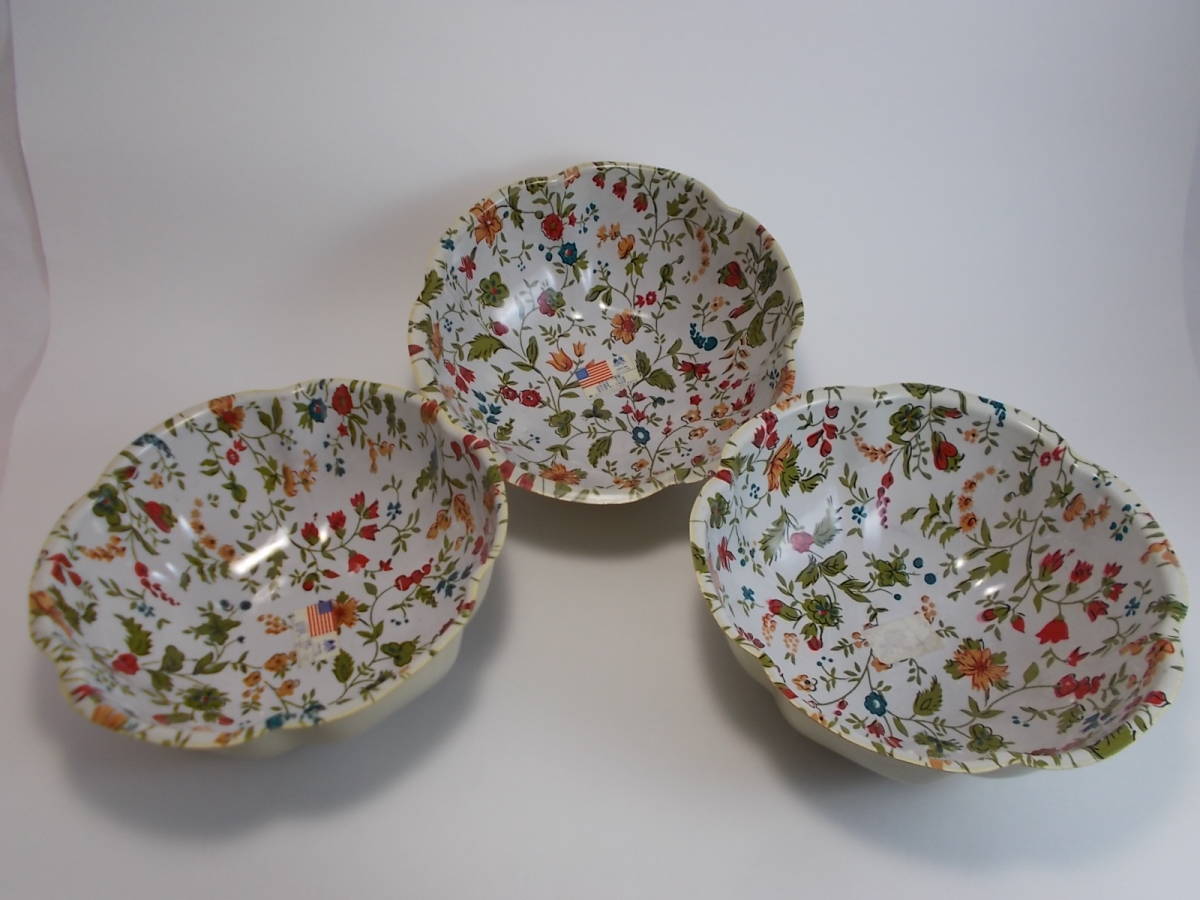 昭和レトロ 1970~80年代 アメリカ製 花柄プラスチックボウル 3個セット 未使用デッドストック品拍卖