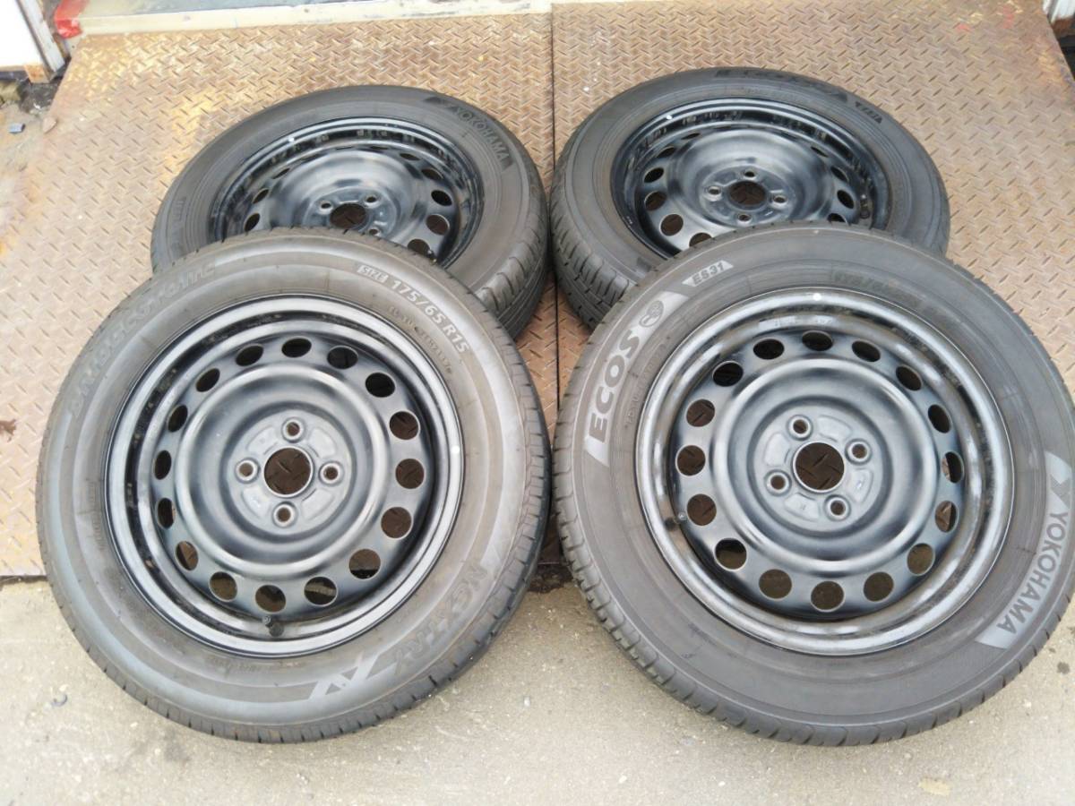 Y222 175/65R15 YOKOHAMA ECOS 2018年 BRIDGESTONE NEXTRY2017年 PCD100 4H 5J FIELDER フィールダー NZE164 4本セット拍卖