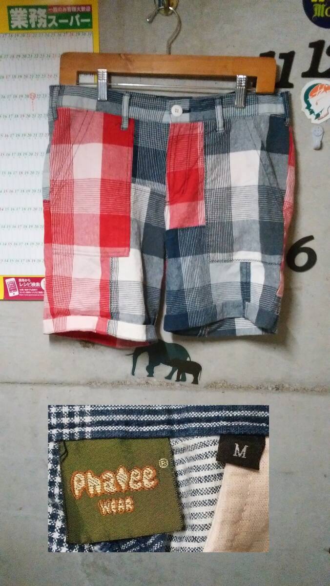 Phatee ヘンプ切替しショートパンツ M レッド×ネイビー ファッティー拍卖