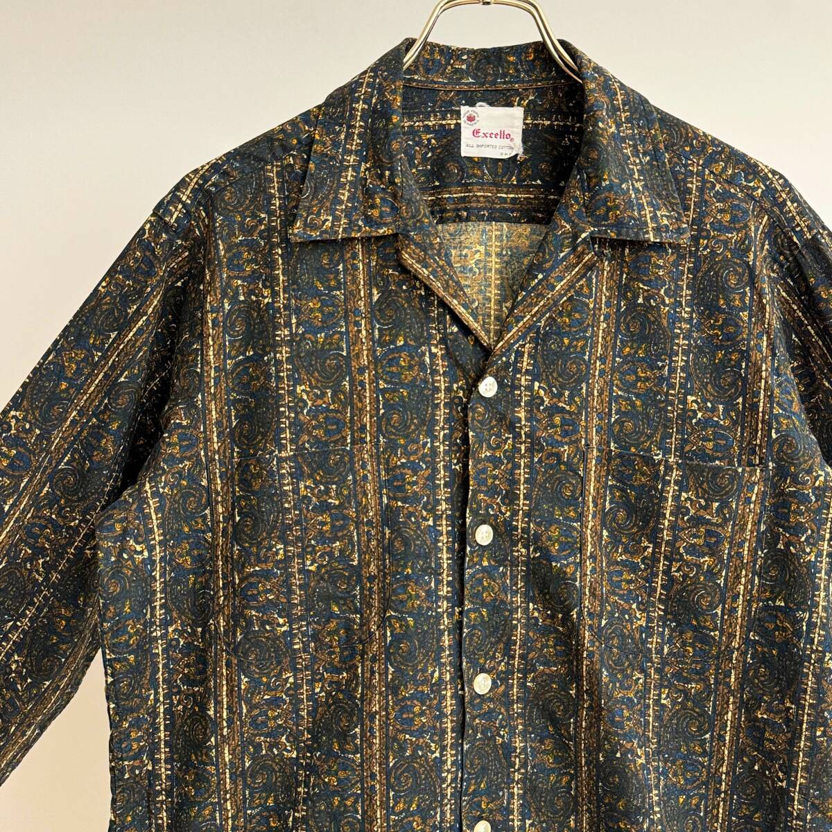 希少《 Mint Condition / EXCELLO 》50s 60s 極上品【 バティック柄 コットン 総柄 長袖シャツ ボックス M ビンテージ】拍卖