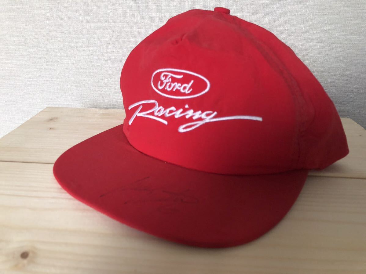 FORD Racing キャップ フリーサイズ レッド フォード レーシング Made in USA USED古着 ビンテージ サイン 即決 アメ車 VINTAGE拍卖