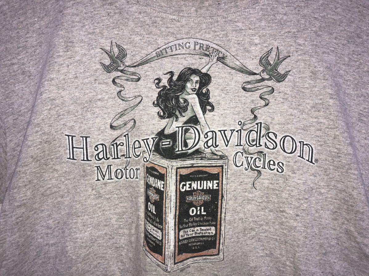 HARLEY DAVIDSON Tシャツ 半袖 サイズL グレー ハーレー ダビッドソン アリゾナ ピンナップ ビンテージ USED古着 GENUINEOIL ARIZONA 即決拍卖