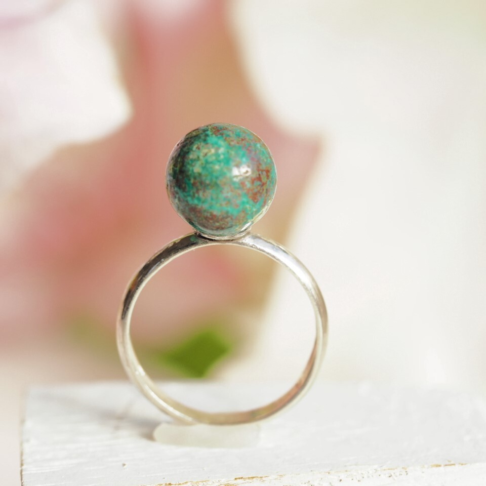 天然トルコ石 クリソコーラクオーツ 共生 原石質 SV リング 14号 拍卖