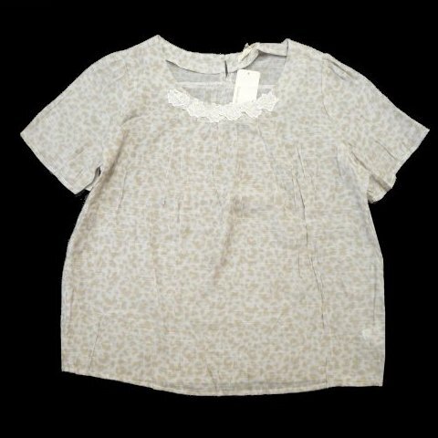 新品 Paciente collezione 花レース モチーフ チュニック シアー ブラウス L レオパード ベージュ拍卖