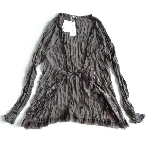 新品 Meubles de Monde シワ加工 レース使い カーディガン カーキ 長袖 M 9号拍卖