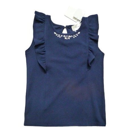 新品 Le temps calme ビジュー ノースリーブ ブラウス タンクトップ 紺 キラキラ フリル トップス 拍卖