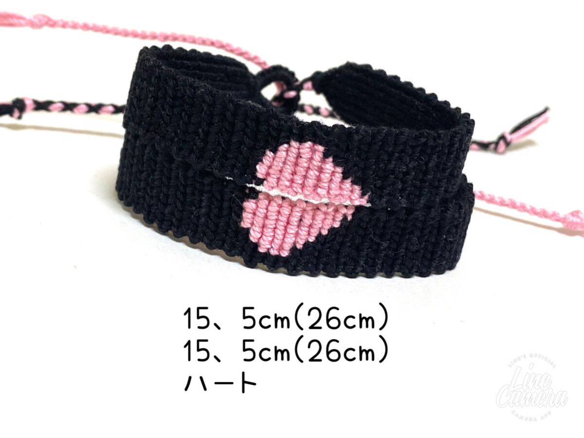 ハンドメイド★ミサンガ ハート ピンク黒 ペア(389)拍卖