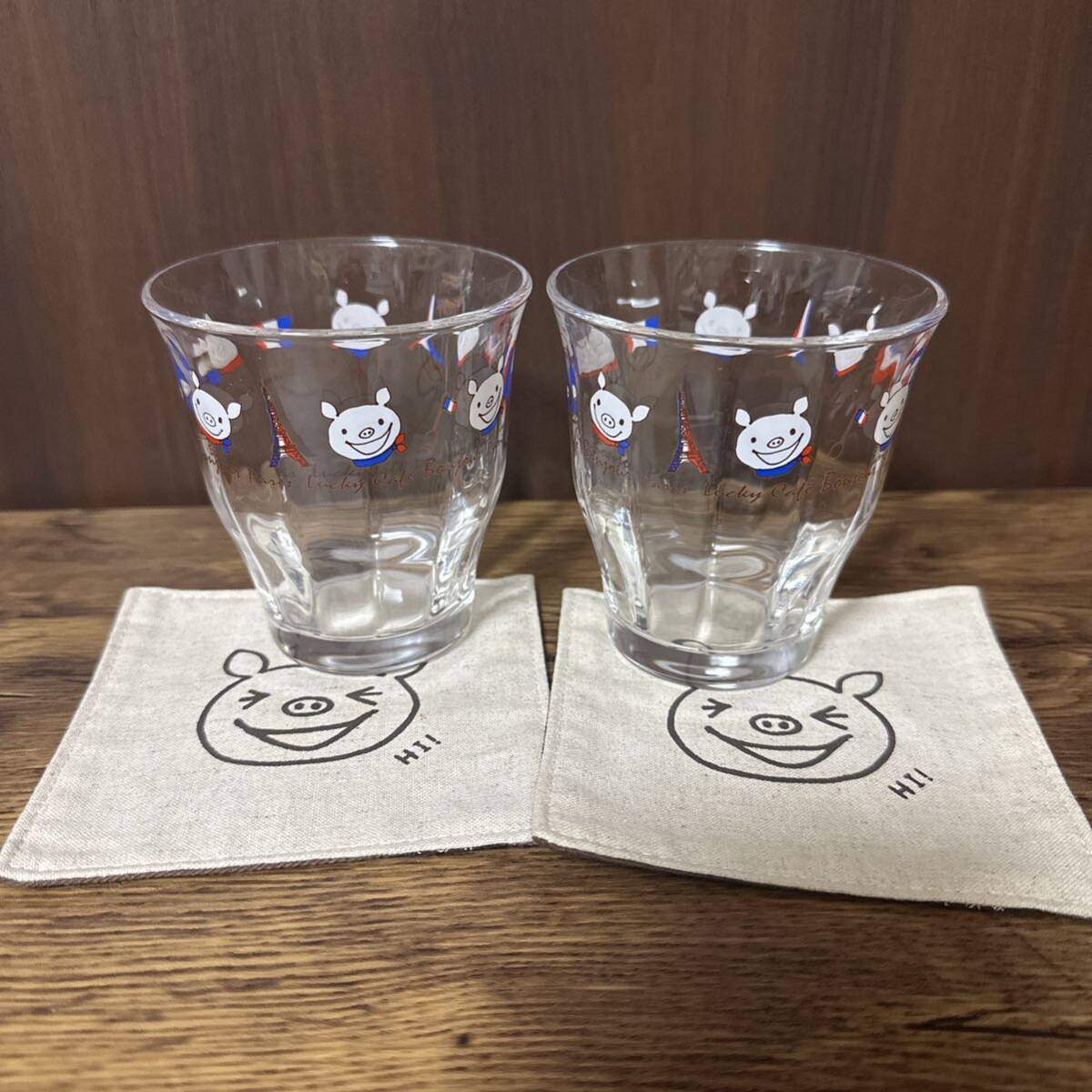 未使用ラッキーピッグ パリジェンヌ ガラスグラス&コースター4点セット ブタさん ペアグラス ガラスコップ拍卖