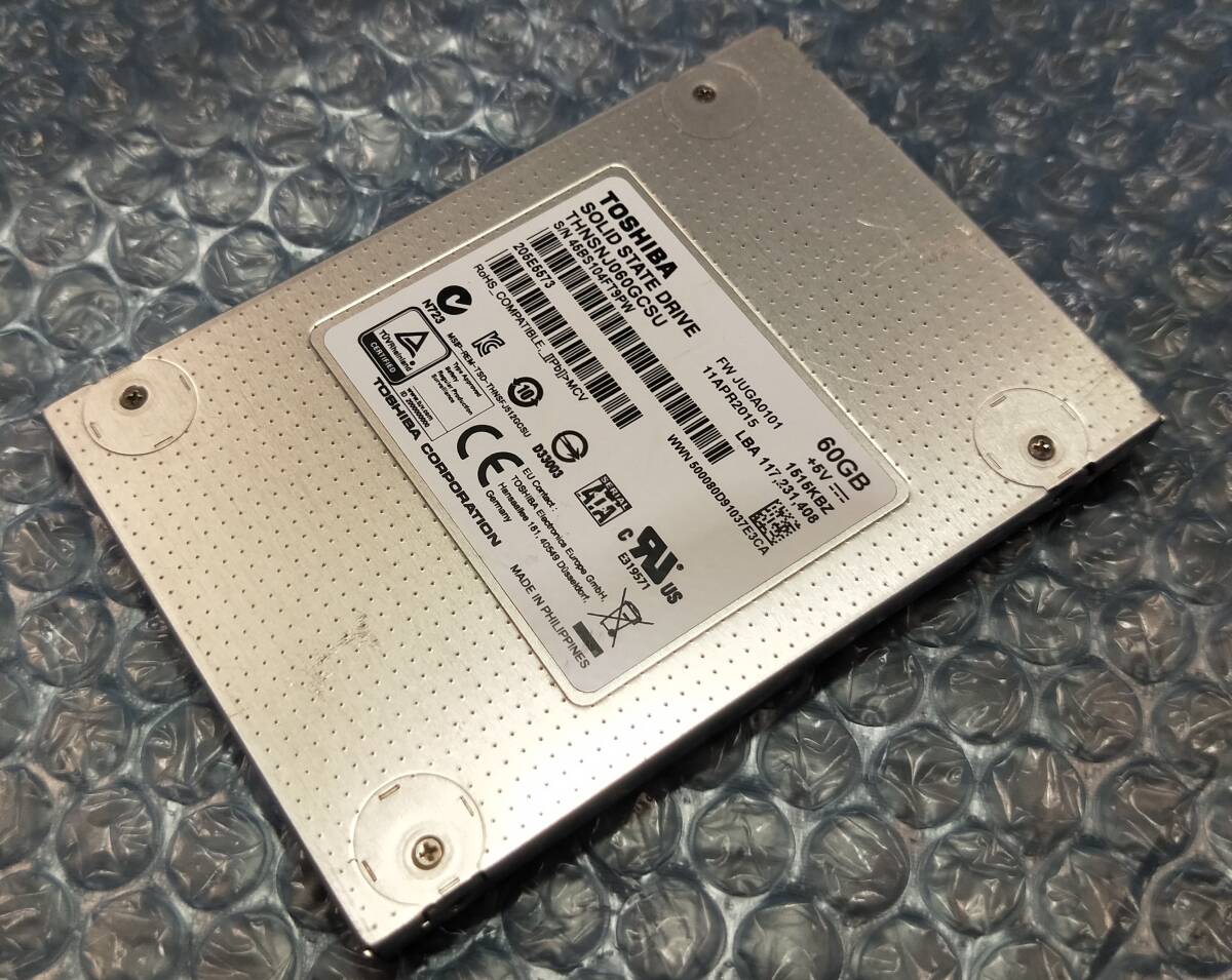 【中古パーツ】2.5 SATA SSD 1台 正常 TOSHIBA HNSNJ060GCSU 60GB 使用時間32987H■SSD3008拍卖