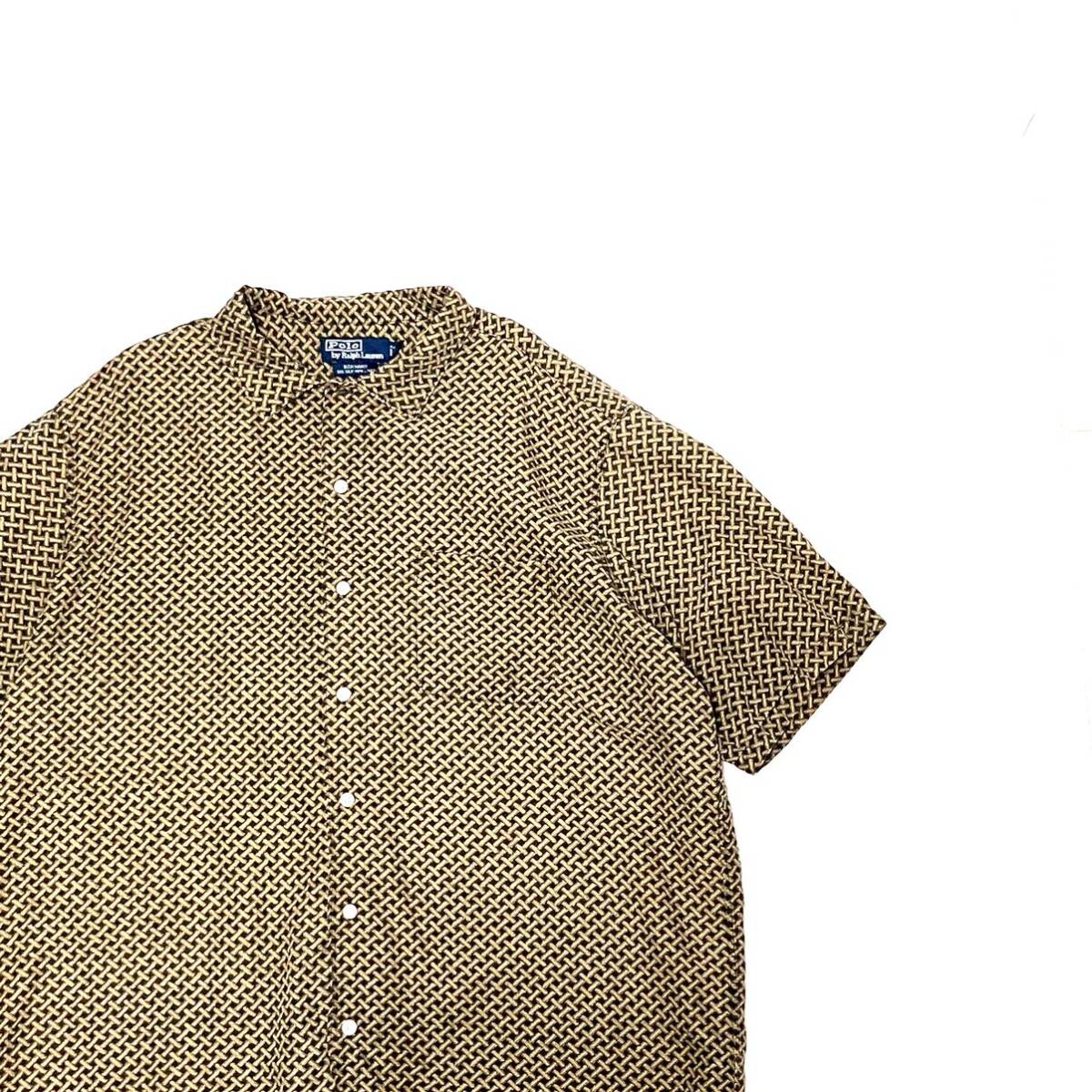 XL ポロ ラルフローレン 総柄シャツ オープンカラー シャツ ヴィンテージ 半袖 アロハ ハワイアン 幾何学模様 プリント POLO 茶色拍卖