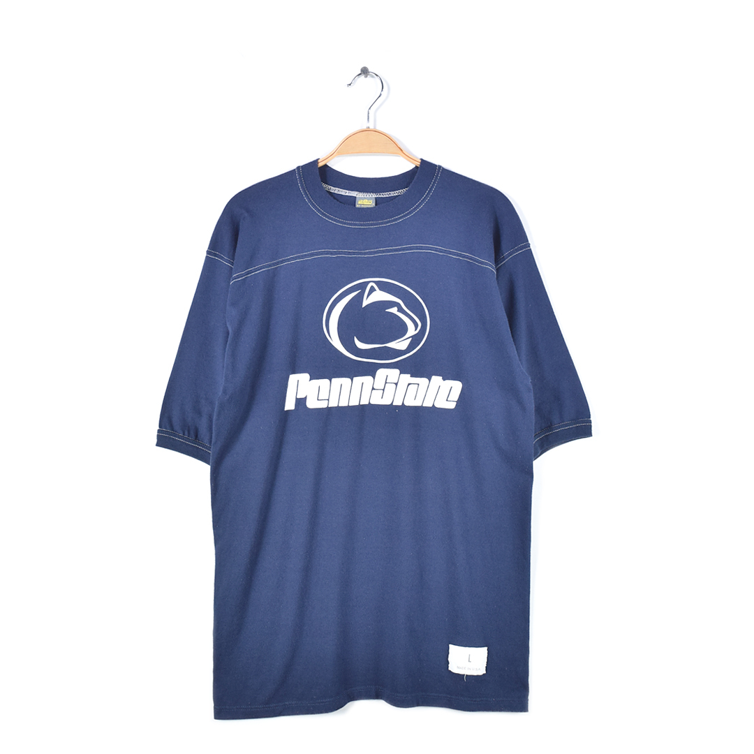【送料無料】80s ペンシルバニア州立大学 USA製 ヴィンテージTシャツ カレッジプリント フットボールT ネイビー メンズL 古着 @BZ0313拍卖