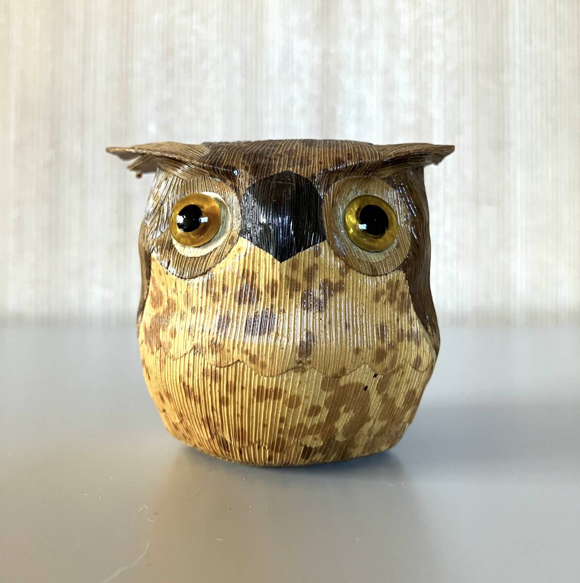 フクロウ 置物 経木 竹皮 素晴らしい出来拍卖