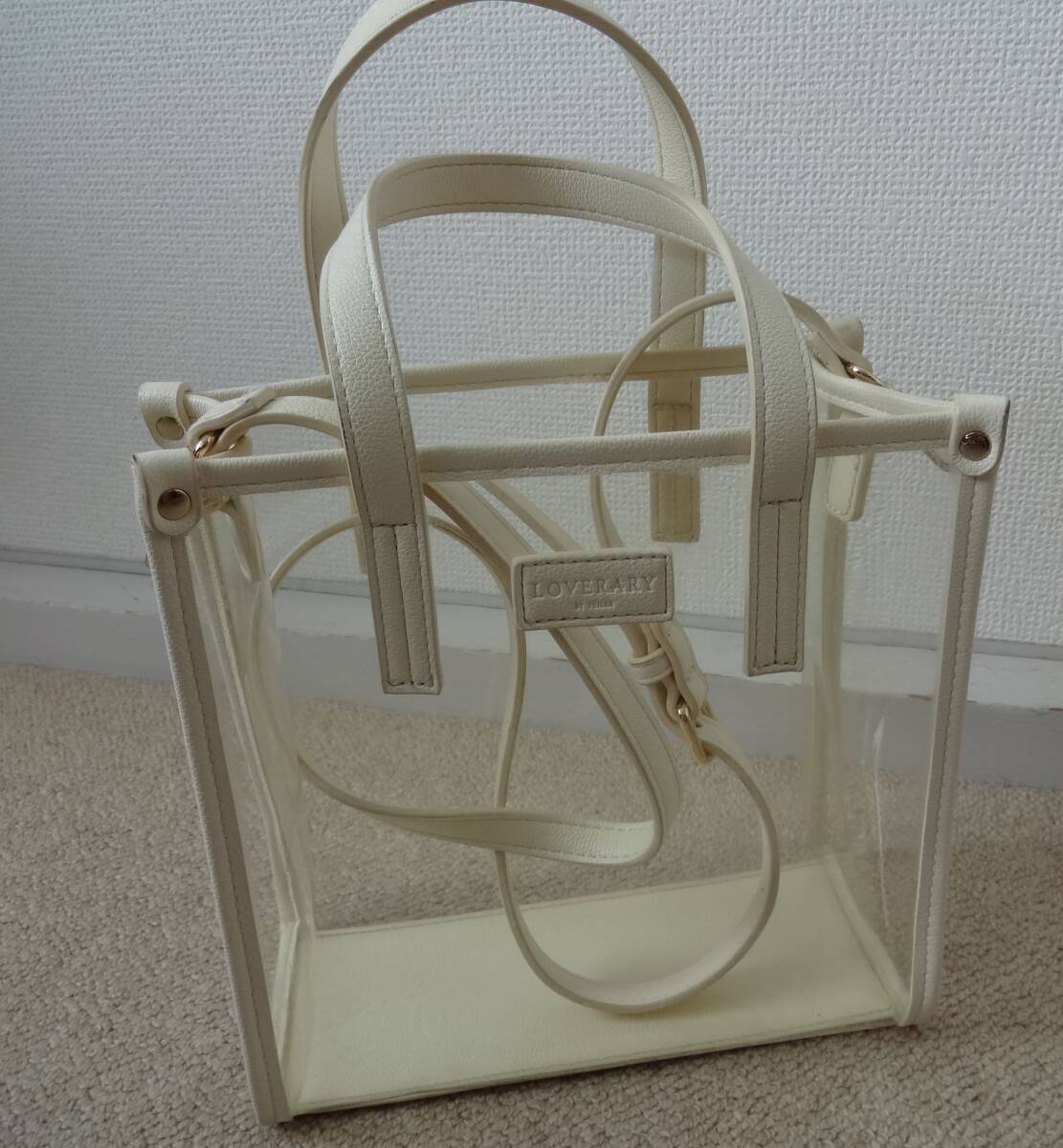 中古品 フェイラー FEILER LOVERARY ラブラリー クリアバッグ ショルダーバッグ トートバッグ 2WAY 取り外し自在ストラップ付 白拍卖