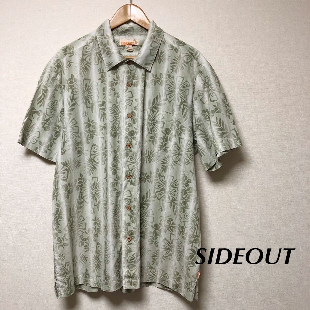 SIDEOUT /メンズL /半袖シャツ アロハシャツ トップス 柄シャツ コットンシャツ 縦柄 ボタニカル アメカジ USA古着拍卖