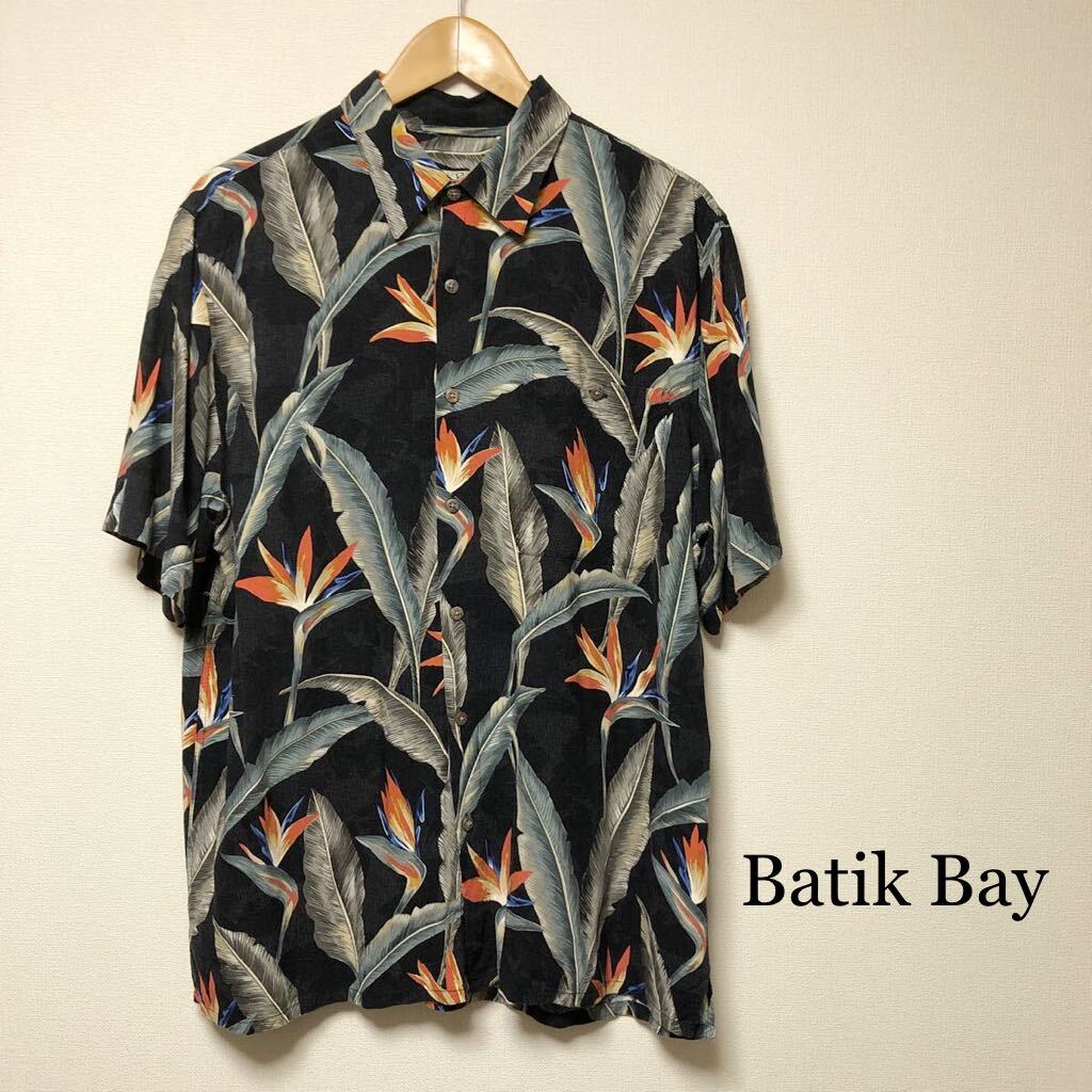 Batik Bay /メンズL /半袖シャツ アロハシャツ 柄シャツ ボタニカル リーフ柄 ハワイアンシャツ レーヨン100% 涼感 アメカジ USA古着拍卖