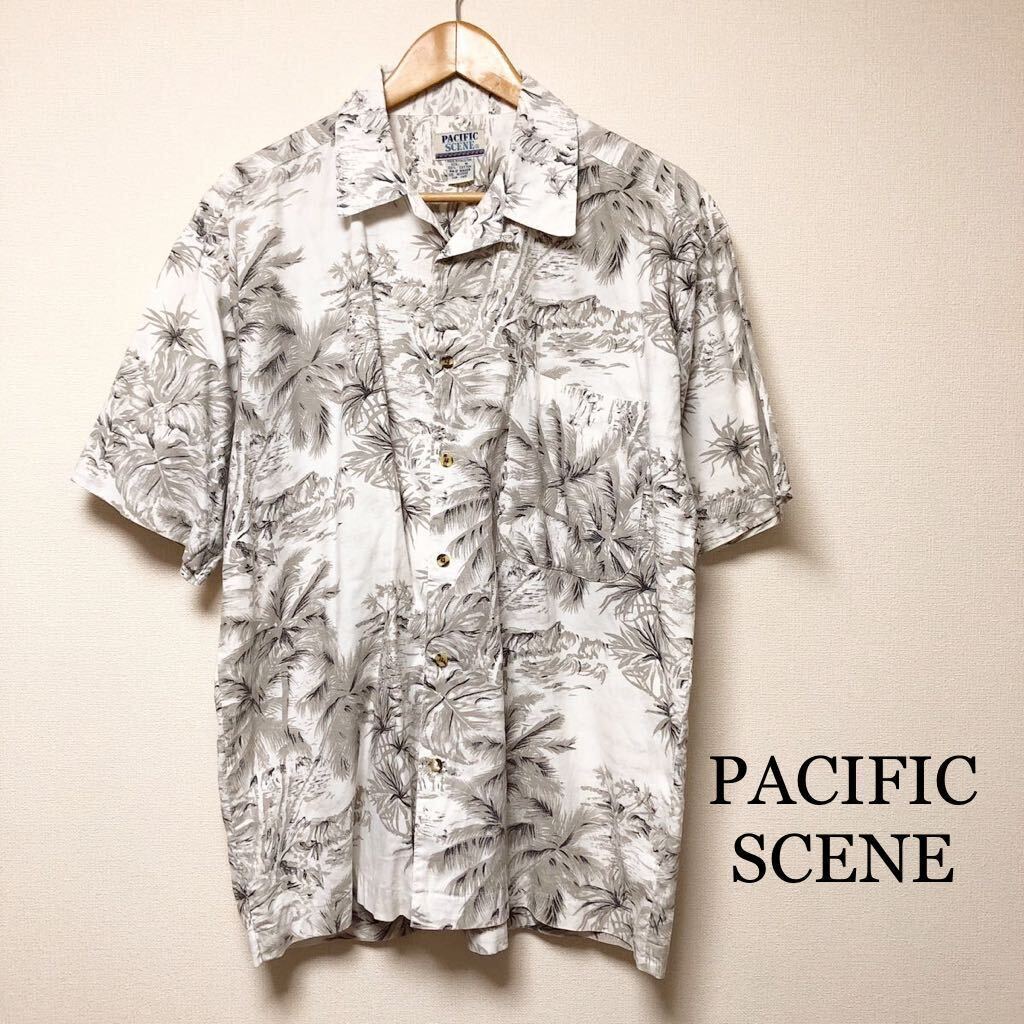 PACIFIC SCENE*メンズM アロハシャツ オープンカラーシャツ 半袖 柄シャツ ボタニカル コットンシャツ アメカジ USA古着拍卖