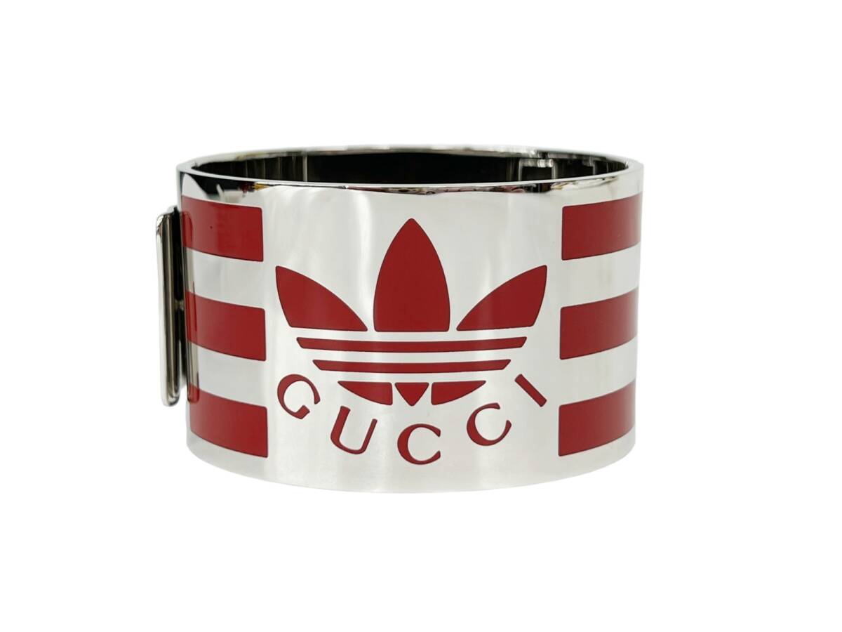 GUCCI (グッチ)×adidas (アディダス) ストライプ カフ ブレスレット バングル レッド×シルバー ウィメンズ/028拍卖