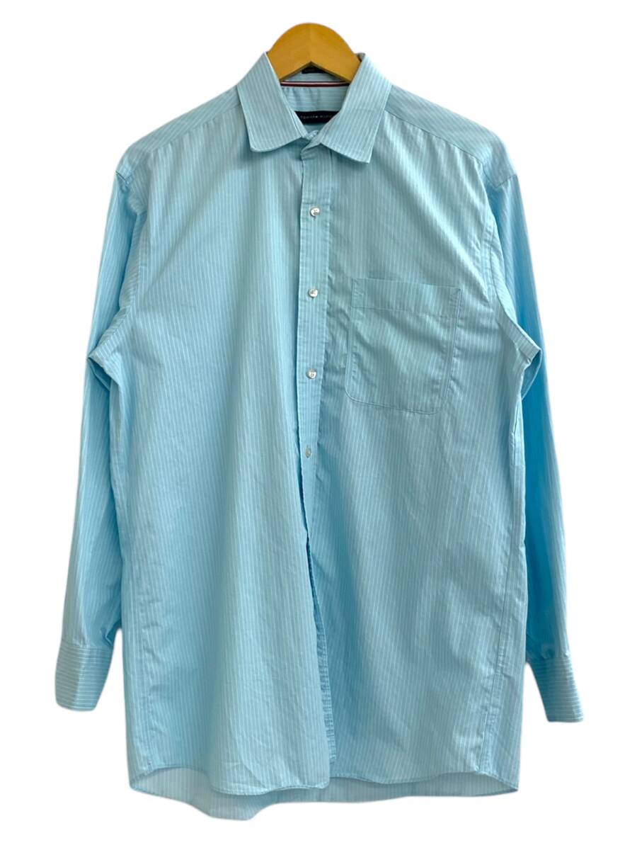 TOMMY HILFIGER (トミーヒルフィガー) 長袖 シャツ ストライプ コットン100% 15 1/2 スカイブルー ホワイト メンズ/004拍卖