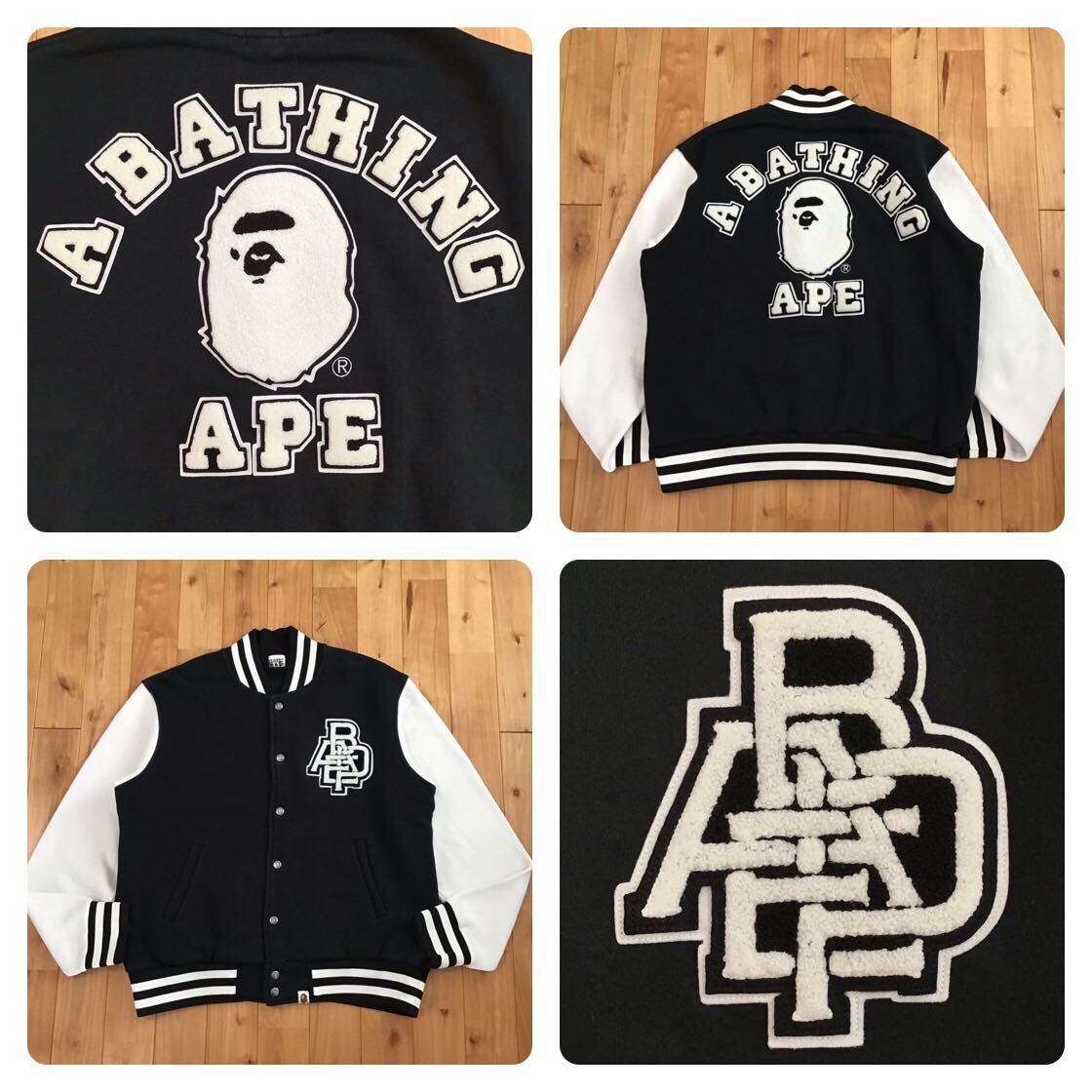 BAPE LOGO スウェット スタジャン Lサイズ a bathing ape sweat varsity jacket エイプ ベイプ アベイシングエイプ vintage NIGO ui1067拍卖