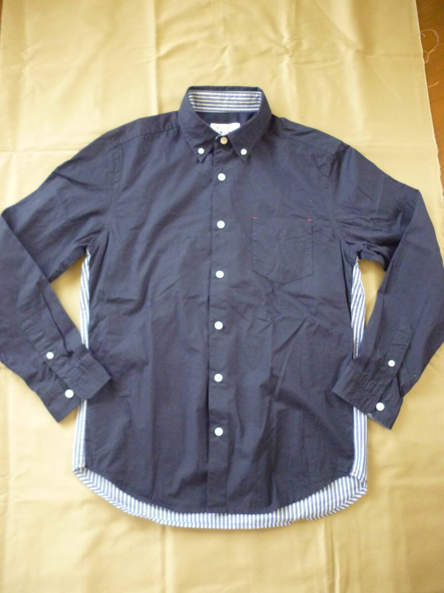 902-49♂:TK THE SHOP TK ザ・ショップティーケイ 切り替え長袖シャツ size.M 色.紺×背ストライプ ワールド拍卖