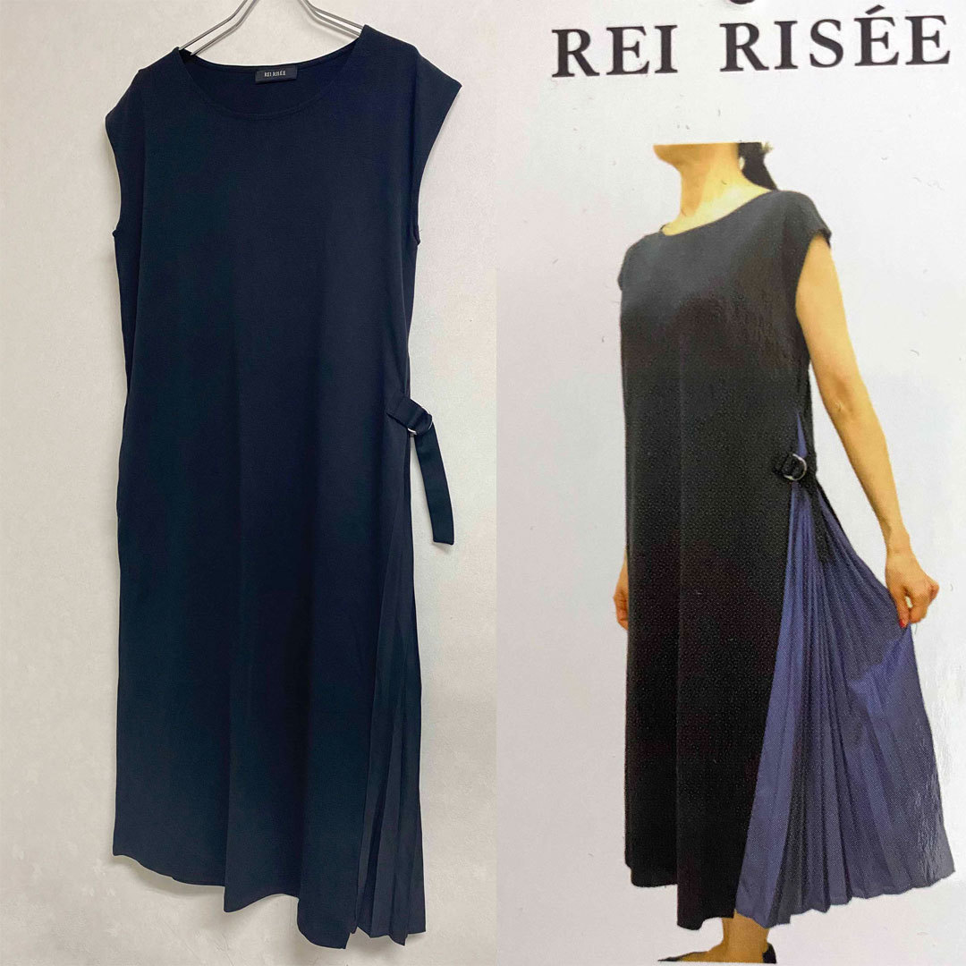 新品 L ★ コストコ REI RISEE サイドプリーツ ワンピース ブラック コットン レイリーゼ シンプル アクセント 綿 フレンチスリーブ 拍卖