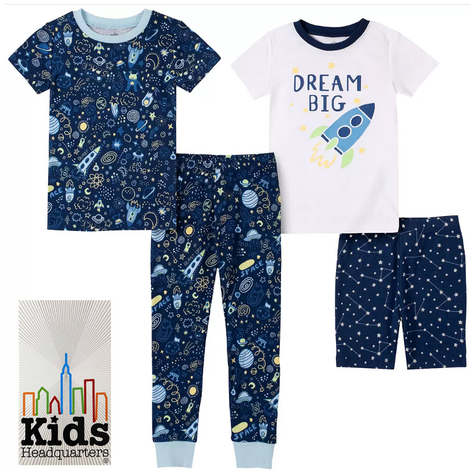 新品 110 ★ コストコ キッズ ボーイズ パジャマ 4点 セット 4T 宇宙 半袖 Tシャツ 短パン 長ズボン ロケット ネイビー Kids Headquarters拍卖