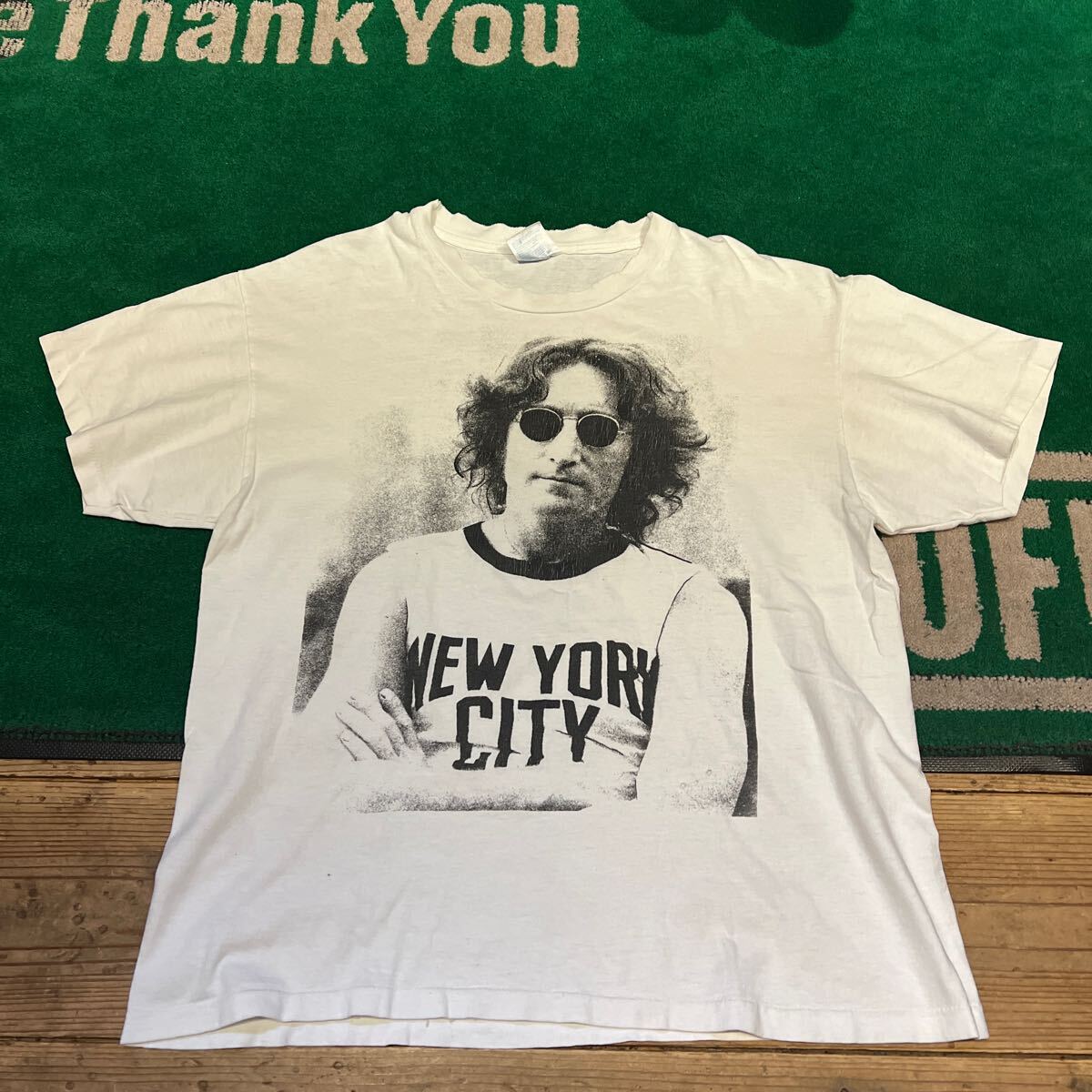 ジョンレノン ニューヨーク ビートルズ NEWYORK Tシャツ 90年代 hanes へインズ サイズL Tシャツ バンド 古着 tee拍卖