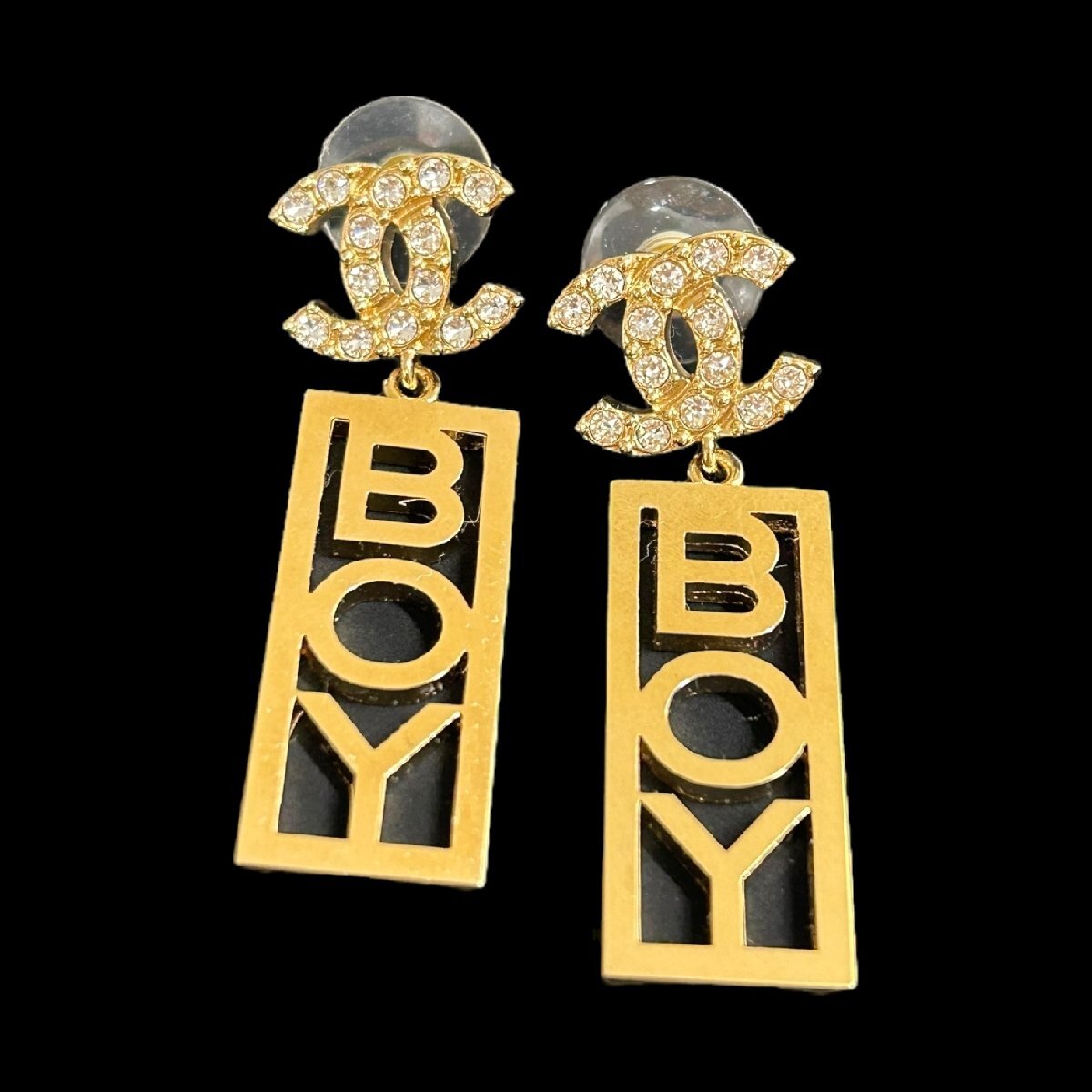CHANEL シャネル C22P ココマークラインストーンピアス BOY レディース ゴールド系 アクセサリー 【中古】拍卖