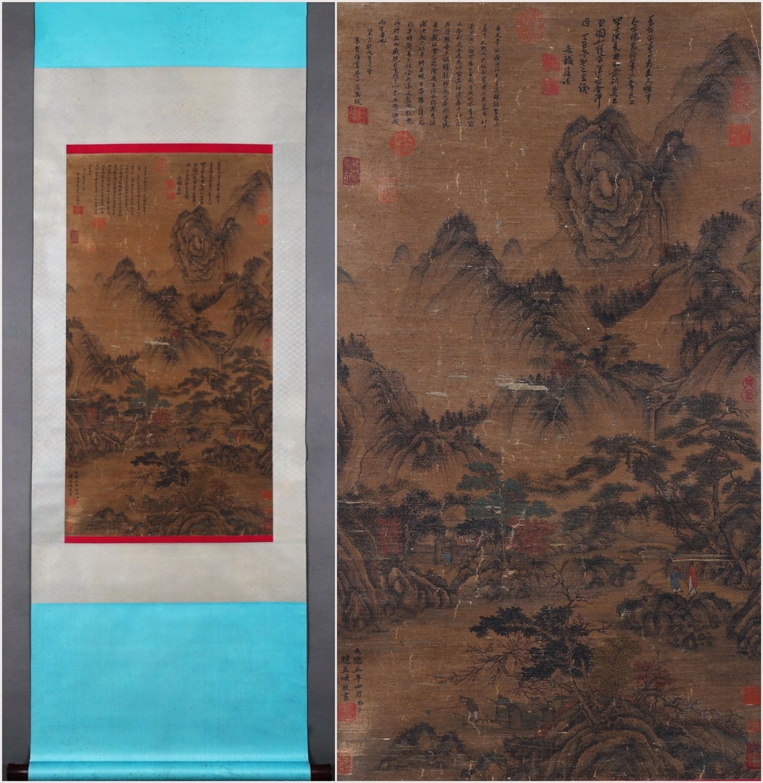 古美術 掛け軸 中国・元時代 「趙孟フ書」 絹本 【秋山行旅図】 立軸 書道 巻き物 真筆逸品 肉筆保証 唐物 古画 LT-240782拍卖