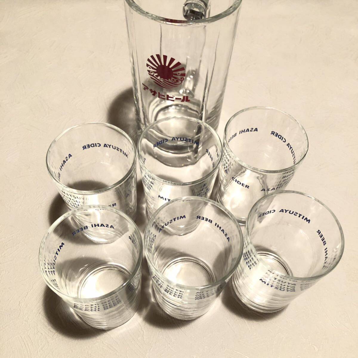 三ツ矢サイダー アサヒビール ☆ グラス 6客セット+ビールグラス/MITSUYA CIDER ASAHI BEER/ 昭和レトロ /当時物/ガラスコップ レトロ拍卖