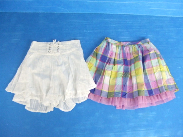 【お買得!】★スカート140サイズ2点セット★①TOPVALU/白/インナーパンツ付き ②CHEROKEE/チェック柄/レース付き拍卖