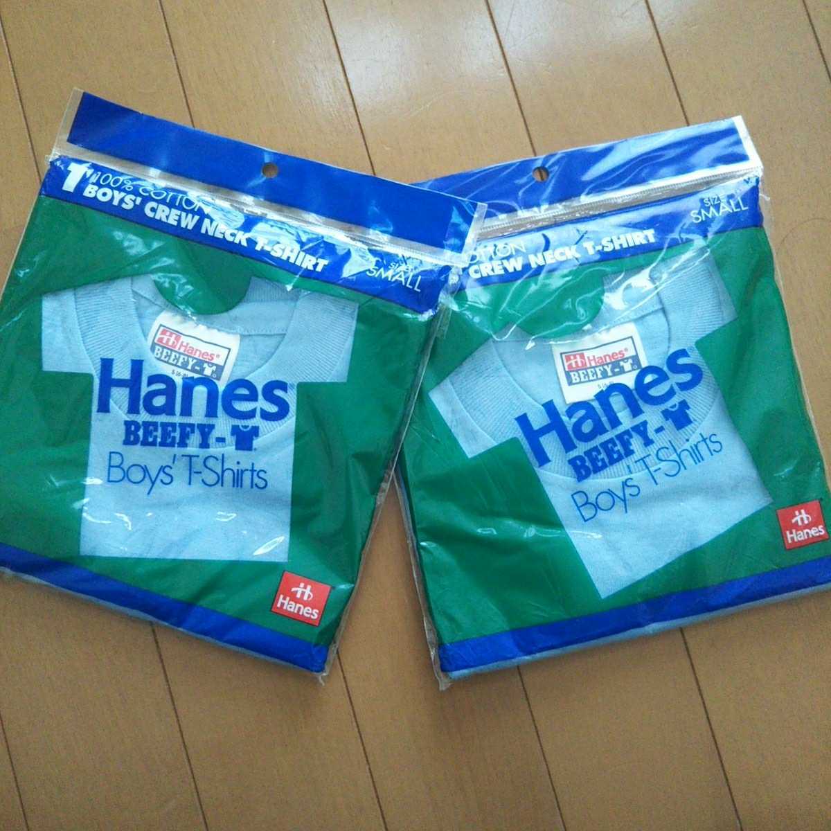 90s ヘインズ ビーフィ Hanes BEEFY Tシャツ ヴィンテージ感のある水色x2枚セット 130?(US規格キッズS)拍卖