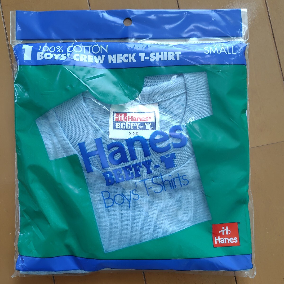 90s ヘインズ ビーフィ Hanes BEEFY Tシャツ ヴィンテージ感のある水色 130?(US規格キッズS)拍卖