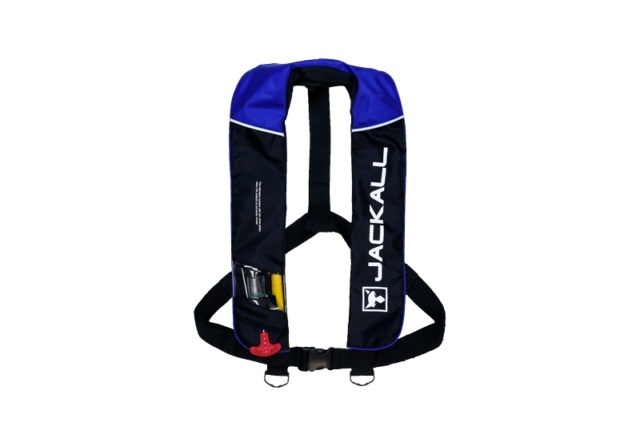 ジャッカル★自動膨張式ライフジャケット(水感知機能付き)★JK2520RS★肩掛けタイプ★#ブラックブルー拍卖