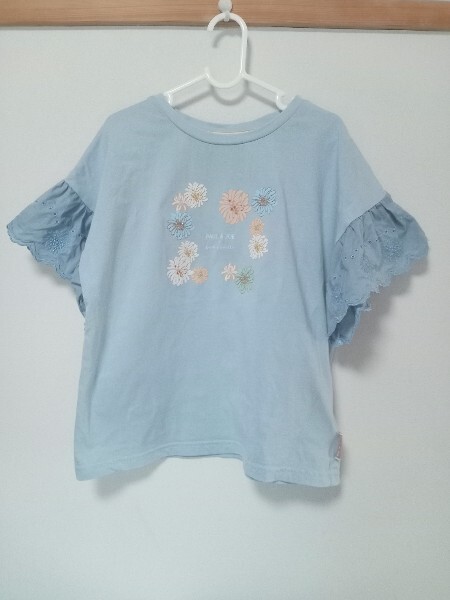 【美品】pom ponette(ポンポネット)【PAUL&JOEコラボ】フリル袖Tシャツ 140 ポール&ジョー 拍卖