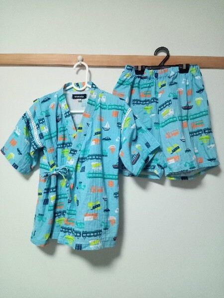 kladskap(クレードスコープ)乗り物柄 甚平 L(110〜120) 電車 トラック 車拍卖