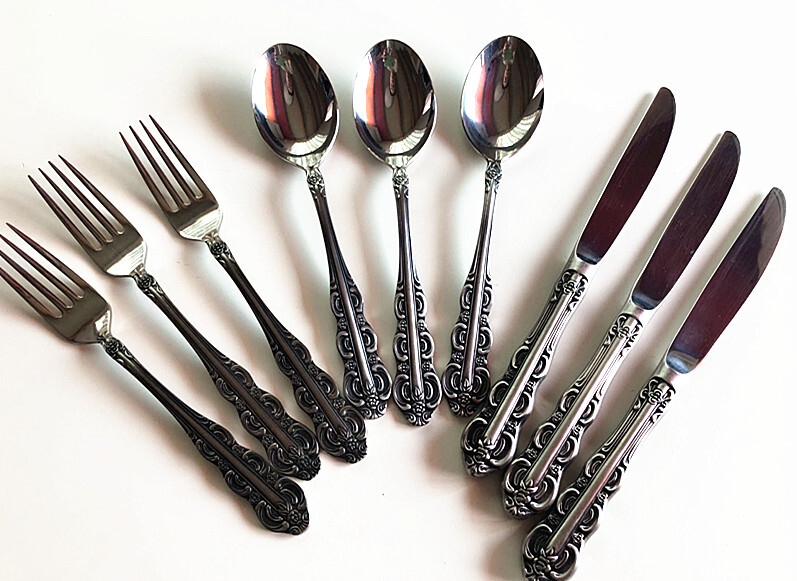 レトロ 最高級!稀少Noritake ノリタケ カトラリー スプーン×3本 フォーク×3本 ナイフ×3本 18-8ステンレス 9本 3人用◆ (F7)拍卖