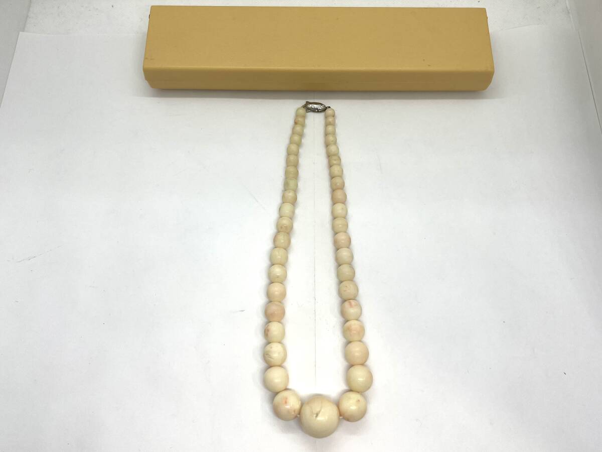 サンゴ ネックレス シルバー留め具 6.8~20.8cm珠 全長45cm 85.7g 珊瑚拍卖