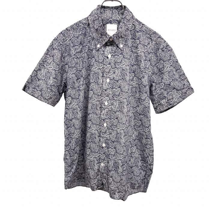 マッキントッシュフィロソフィー MACKINTOSH PHILOSOPHY シャツ ペイズリー柄 ボタンダウン ポケット無し 半袖 綿100% 40 ネイビー メンズ拍卖