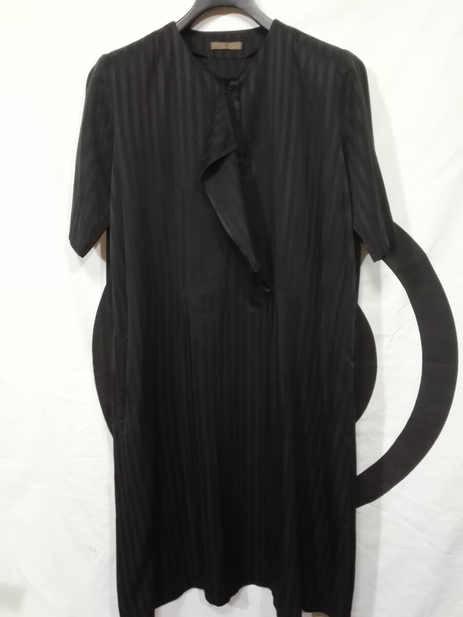 80s Y's ワイズ レーヨン 半袖ワンピース ブラック ストライブ ヨウジヤマモト 初期タグ ビンテージ アーカイブ 《美品》拍卖