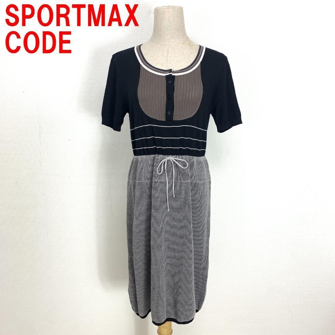 A3767 スポーツマックスコード ニットワンピース ひざ丈 SPORTMAX CODE ブラック 半袖黒 グレー L拍卖