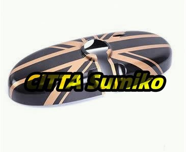 MINIミニクーパー R55 R56 R60 R61専用 車内フロント ミラーカバー 黒金米字旗風 送料無料拍卖